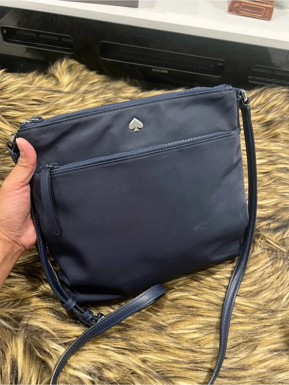 kate spade Navy Nylon Crossbody with Silver Spade Accent